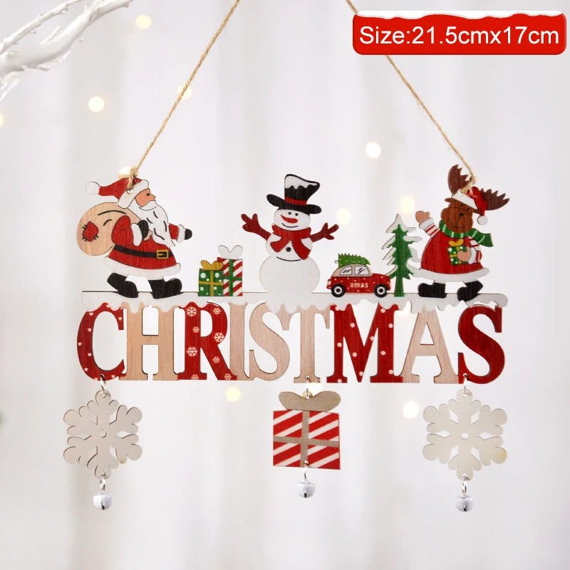 Wooden Santa Snowman Door Hanging Christmas Tree