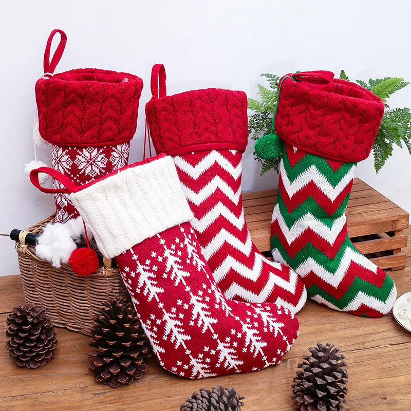 Knitted Fleece Christmas Stockings Candy Bags