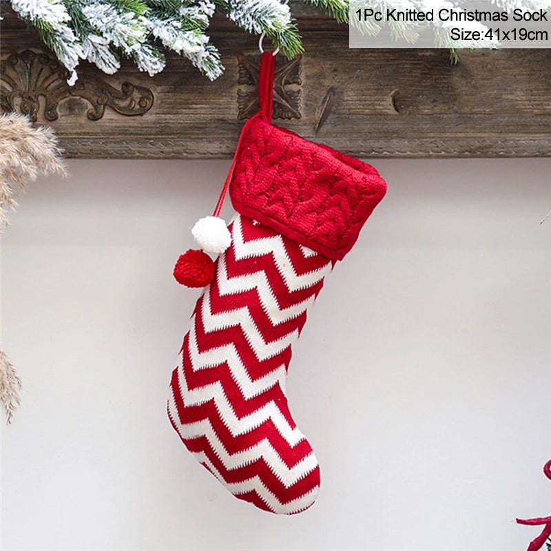 Knitted Fleece Christmas Stockings Candy Bags
