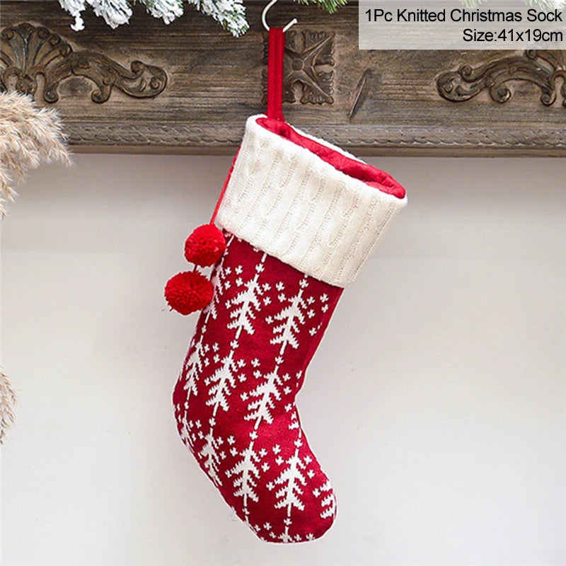 Knitted Fleece Christmas Stockings Candy Bags