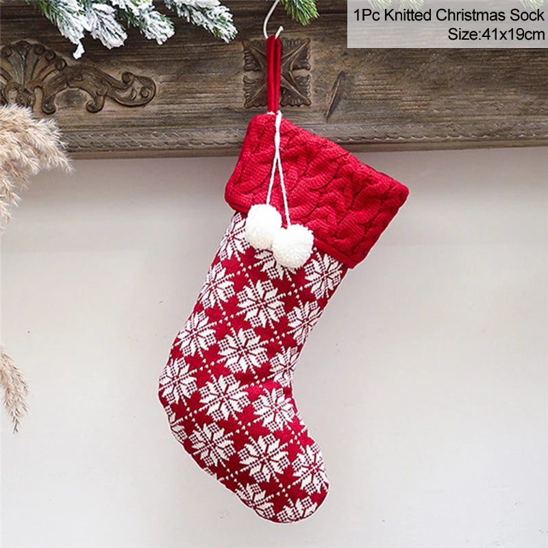 Knitted Fleece Christmas Stockings Candy Bags