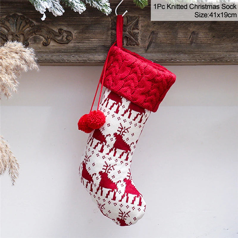 Knitted Fleece Christmas Stockings Candy Bags