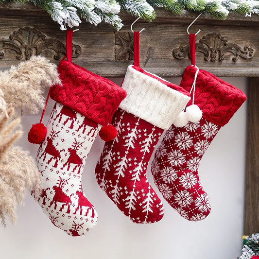 Knitted Fleece Christmas Stockings Candy Bags
