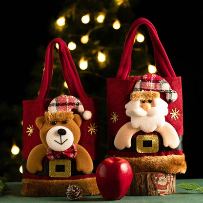 Santa Linen Christmas Gift Bags