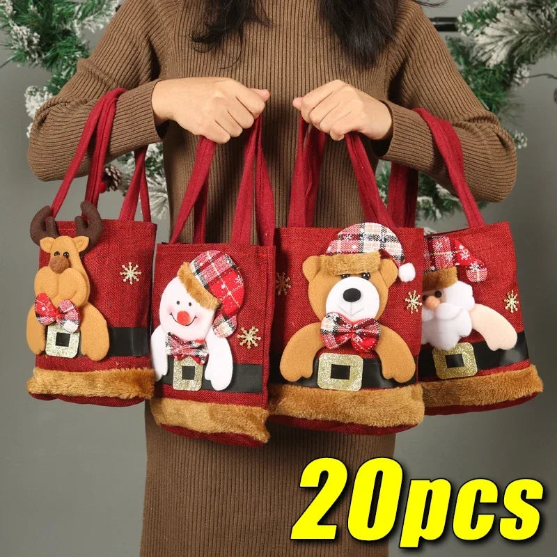 Santa Linen Christmas Gift Bags