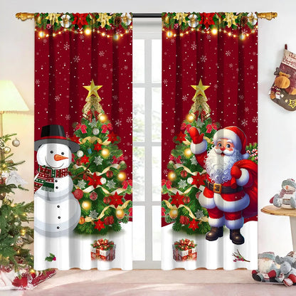 2pcs Merry Christmas Polyester Curtains Festive