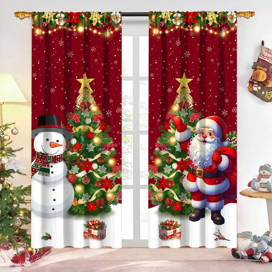 2pcs Merry Christmas Polyester Curtains Festive