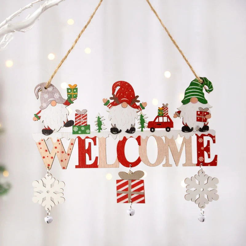 Wooden Santa Snowman Door Hanging Christmas Tree