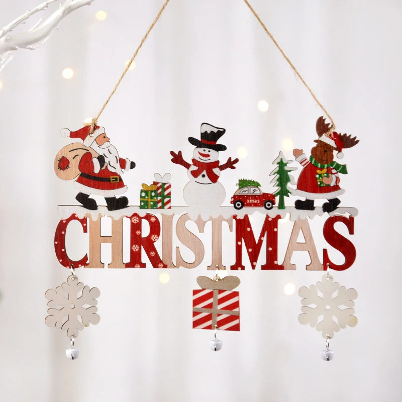 Wooden Santa Snowman Door Hanging Christmas Tree