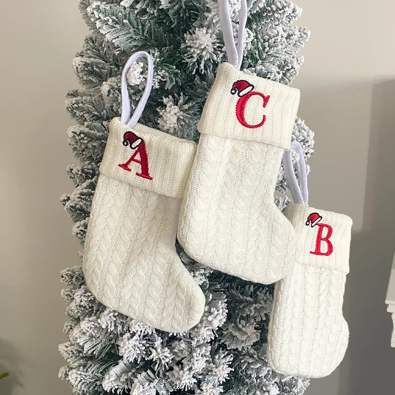 Knitted White Christmas Socks
