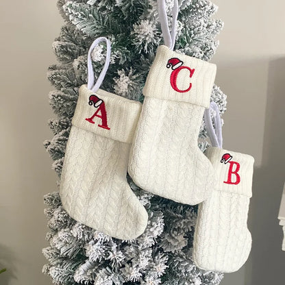 Knitted White Christmas Socks