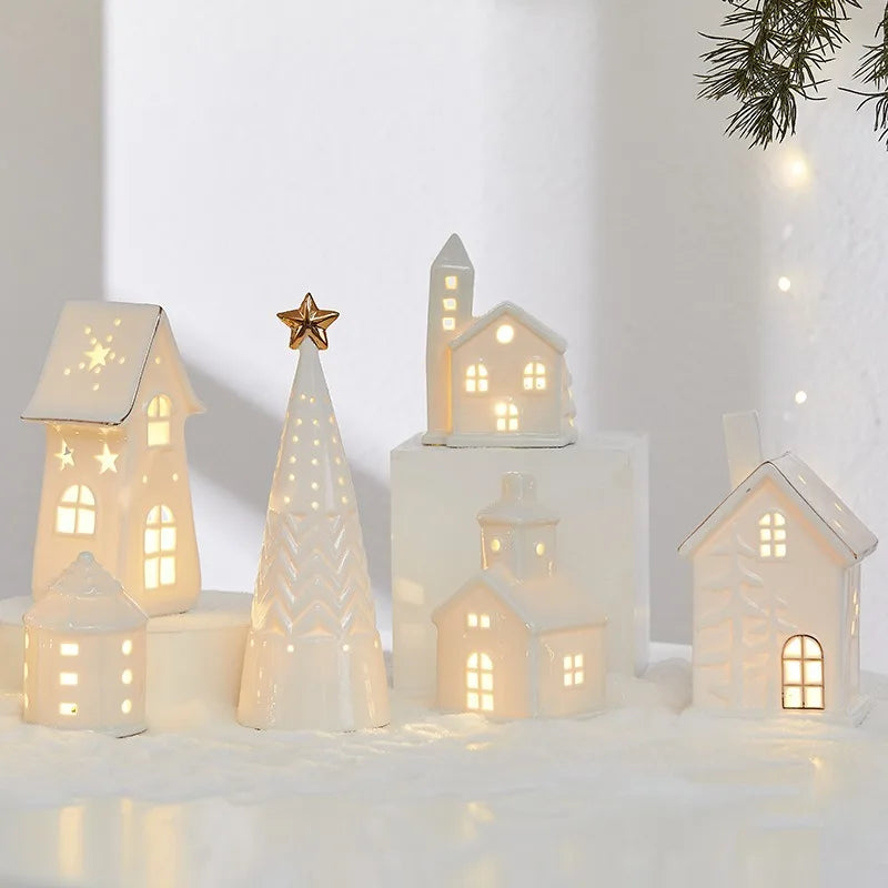Ceramic Light Up Christmas Tree House Desktop