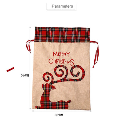 Large Linen Christmas Drawstring Gift Bag