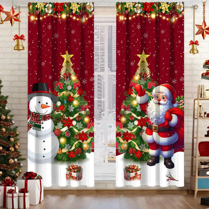 2pcs Merry Christmas Polyester Curtains Festive