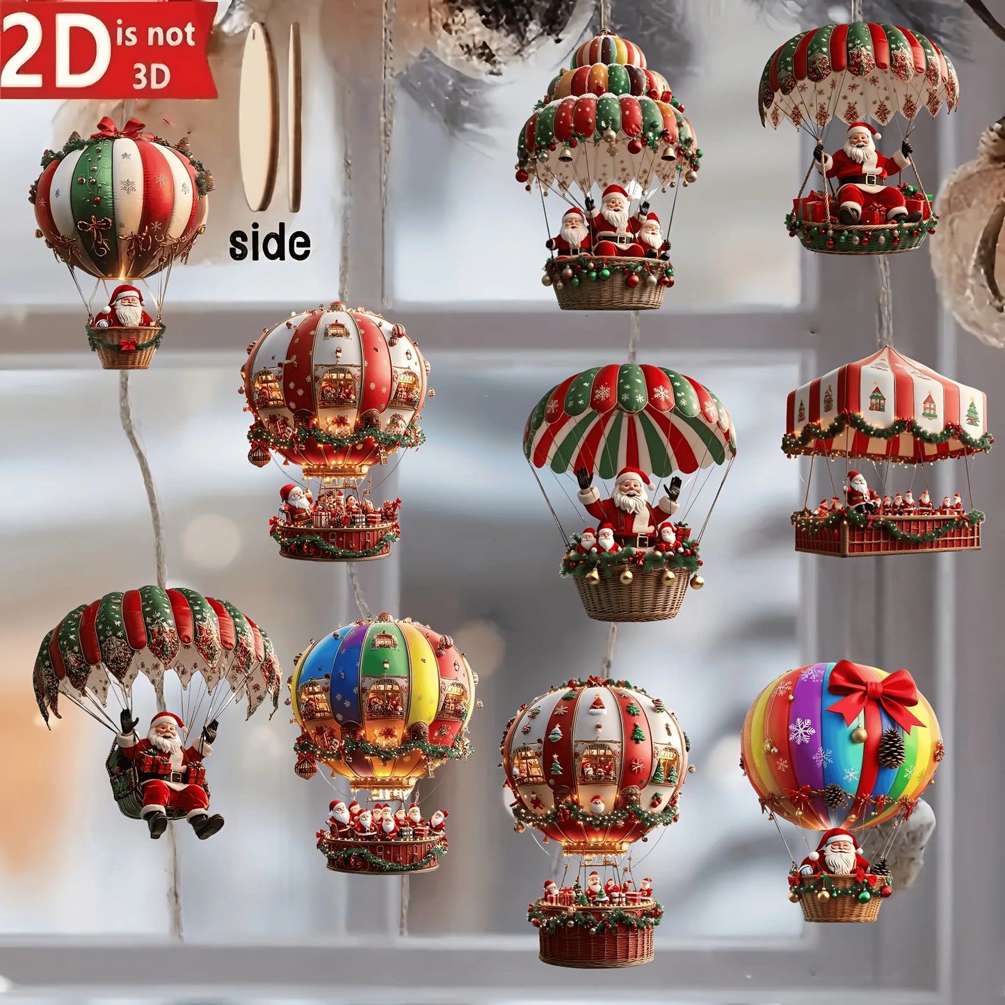 10pcs Wooden Santa Hot Air Balloon Christmas Tree