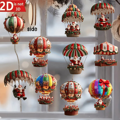 10pcs Wooden Santa Hot Air Balloon Christmas Tree