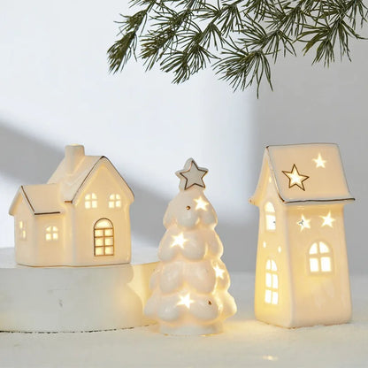 Ceramic Light Up Christmas Tree House Desktop