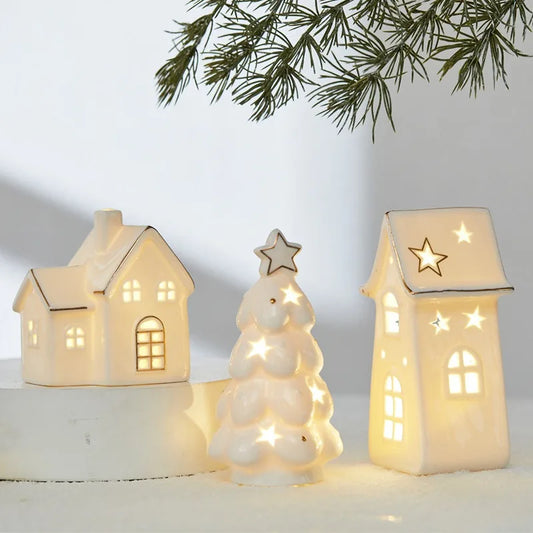 Ceramic Light Up Christmas Tree House Desktop