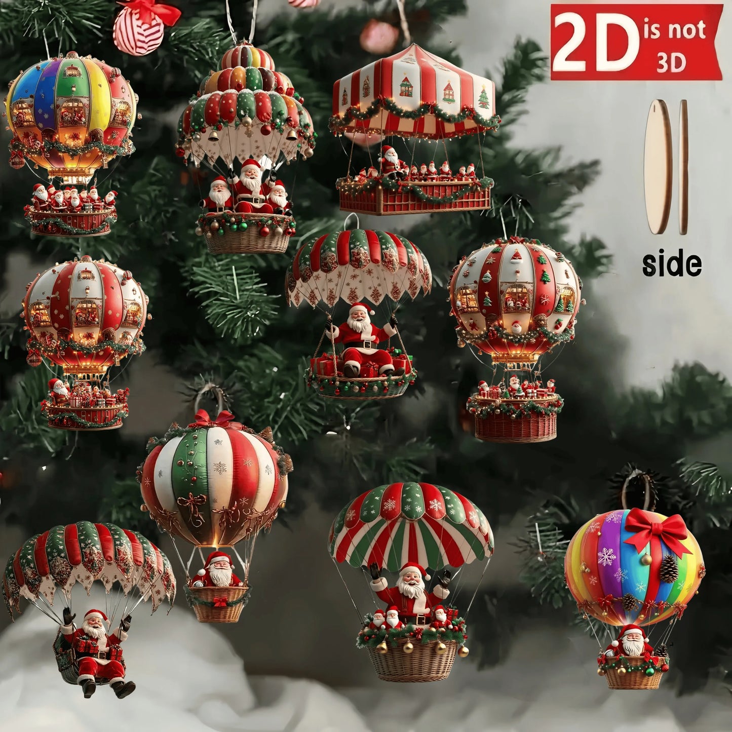 10pcs Wooden Santa Hot Air Balloon Christmas Tree