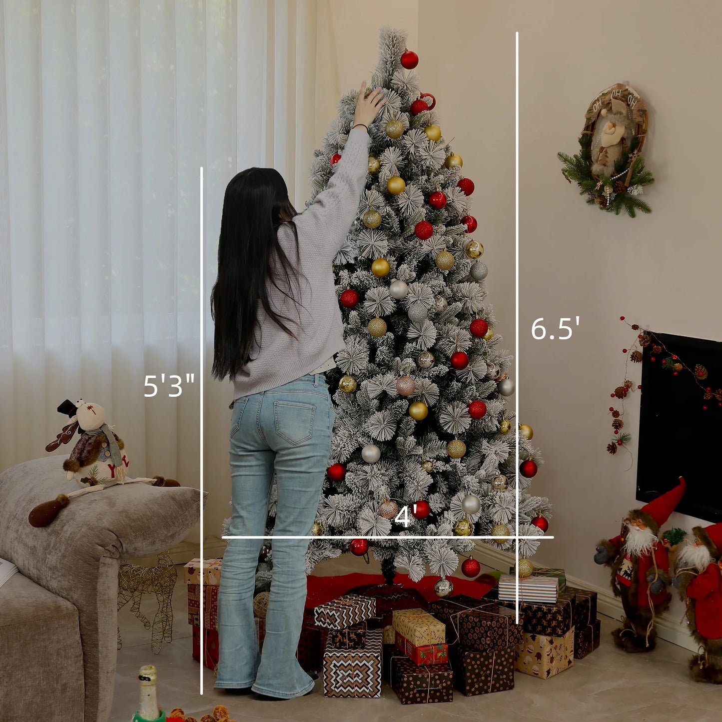 6.5ft Prelit Flocked Artificial Christmas Tree with 350 Lights