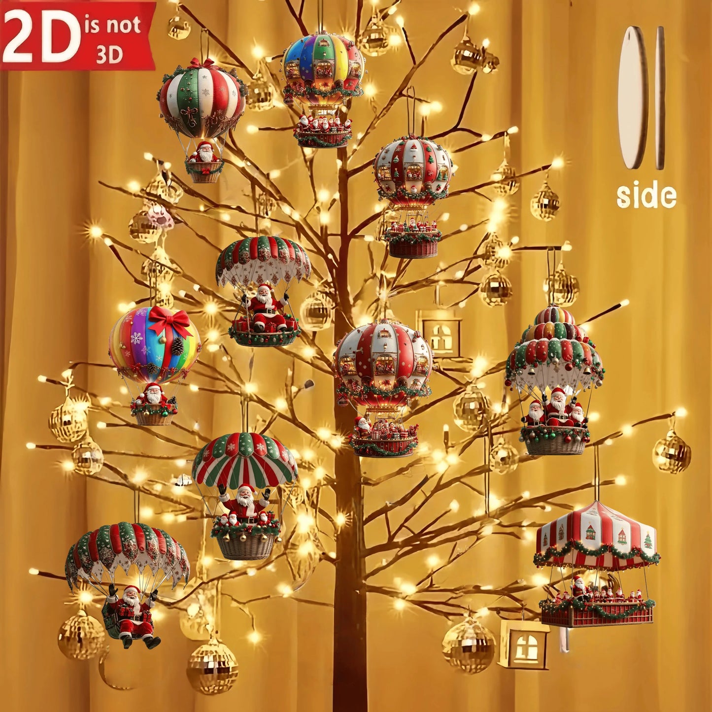10pcs Wooden Santa Hot Air Balloon Christmas Tree