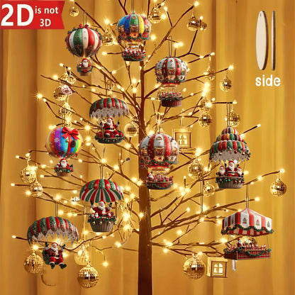 10pcs Wooden Santa Hot Air Balloon Christmas Tree