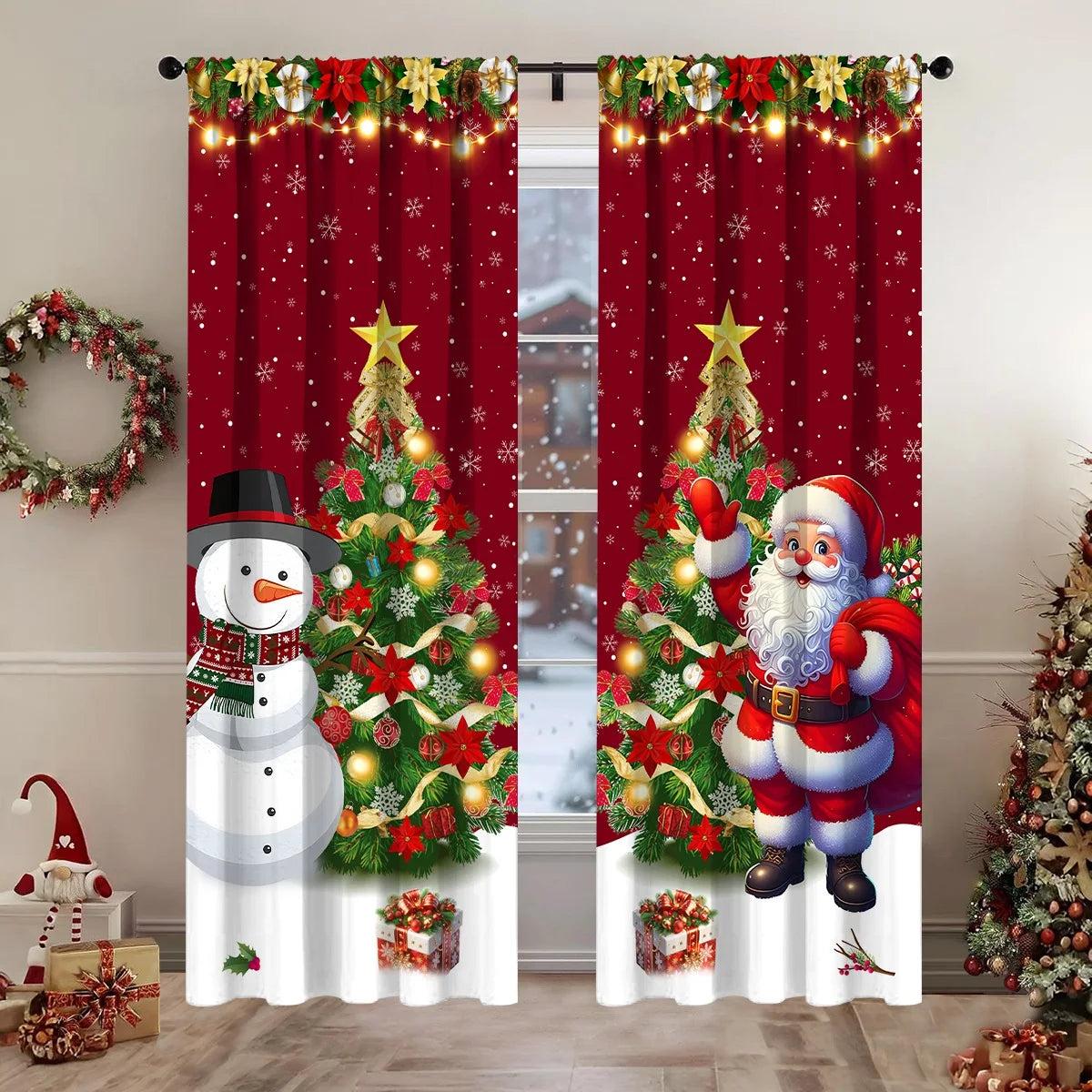 2pcs Merry Christmas Polyester Curtains Festive