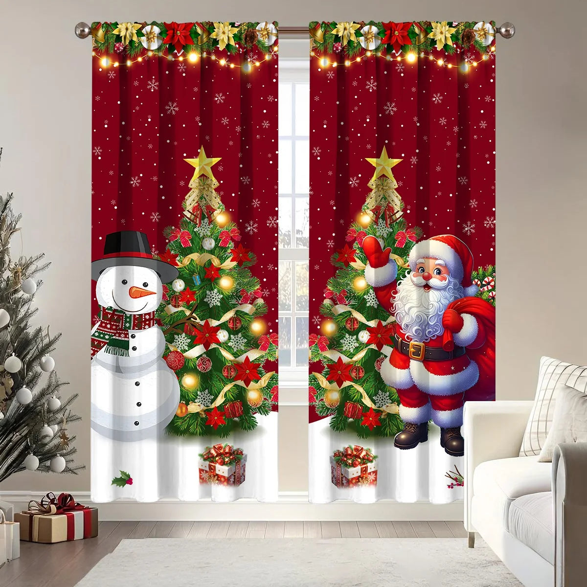 2pcs Merry Christmas Polyester Curtains Festive