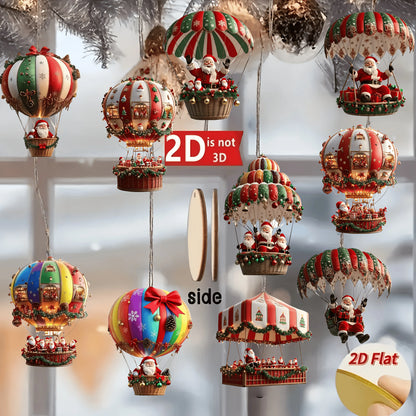 10pcs Wooden Santa Hot Air Balloon Christmas Tree