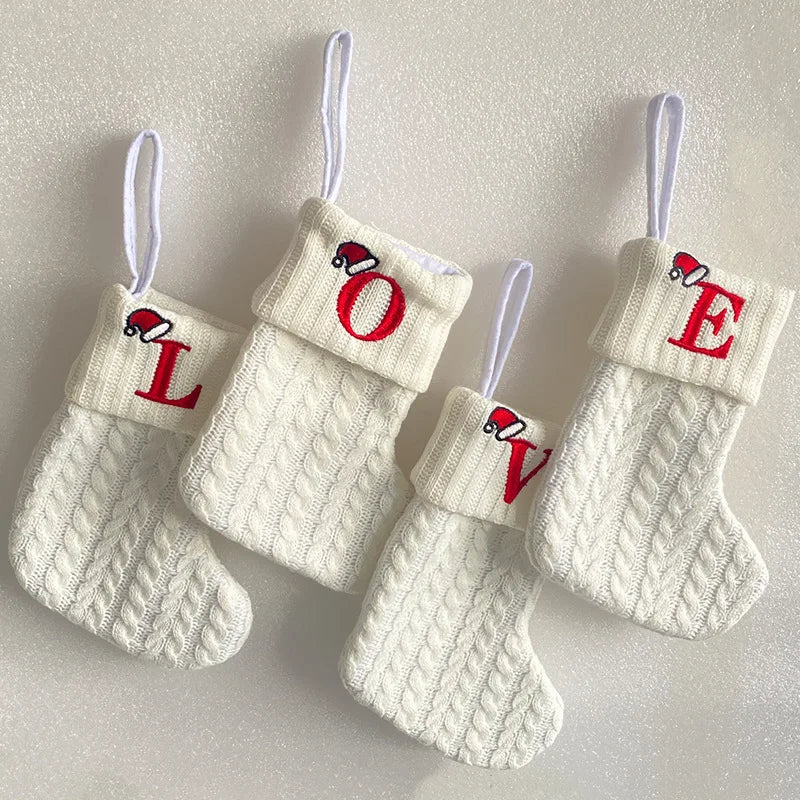 Knitted White Christmas Socks