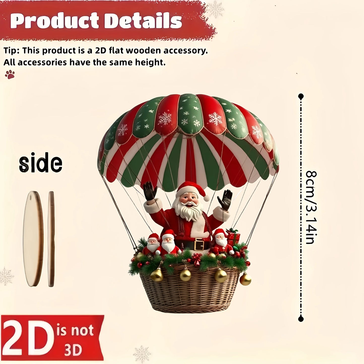 10pcs Wooden Santa Hot Air Balloon Christmas Tree