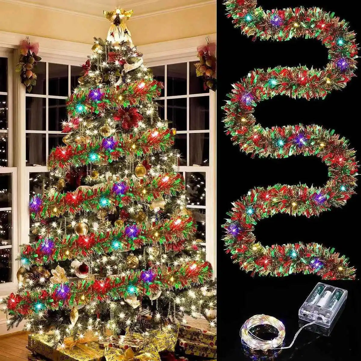 LED Shiny Metallic Christmas Tinsel Garland