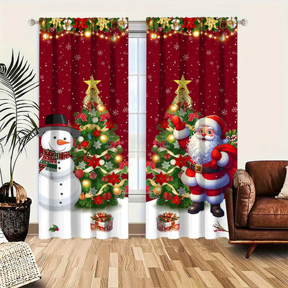 2pcs Merry Christmas Polyester Curtains Festive