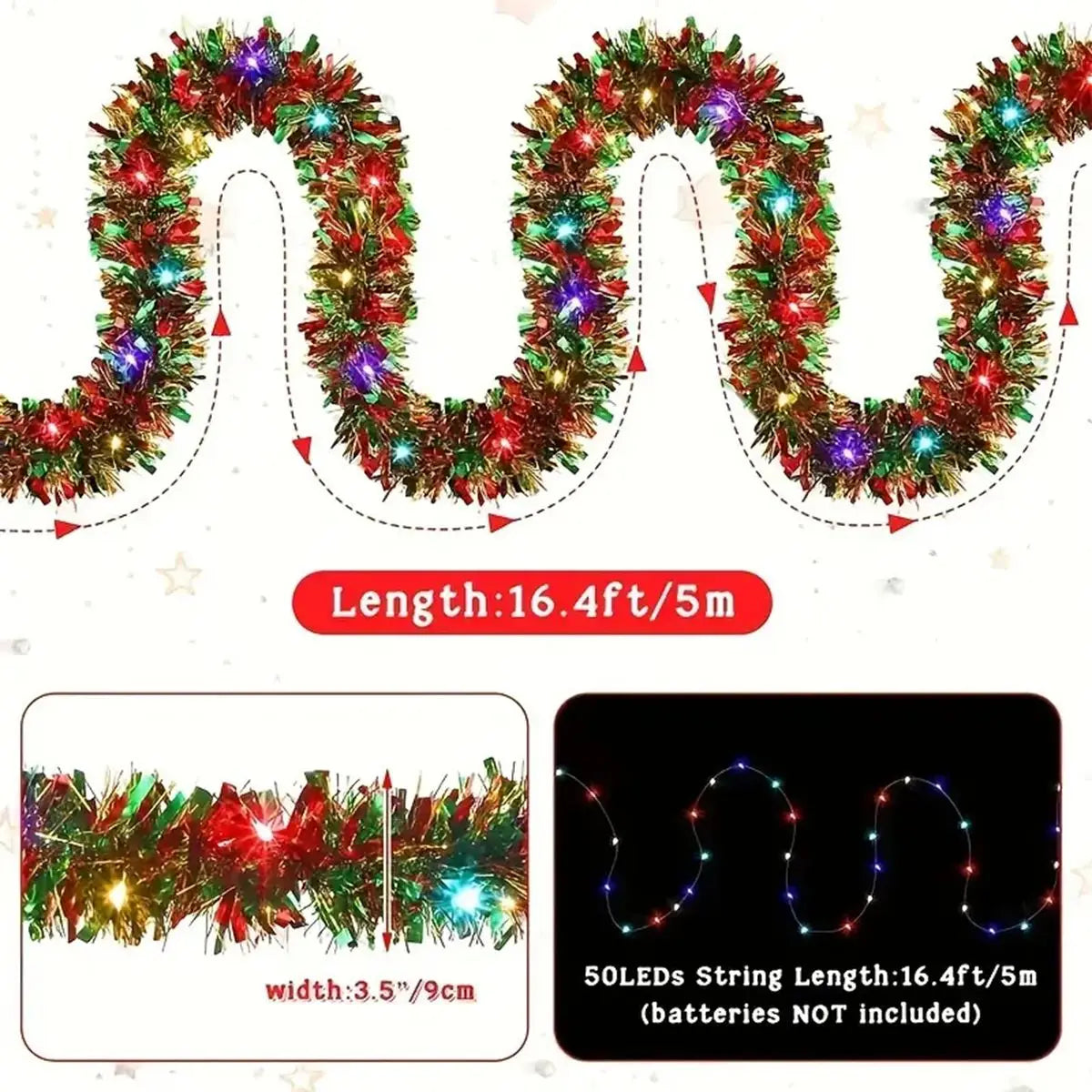LED Shiny Metallic Christmas Tinsel Garland
