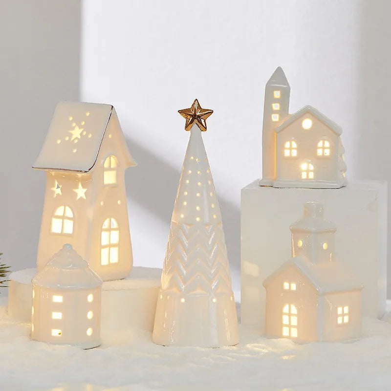 Ceramic Light Up Christmas Tree House Desktop