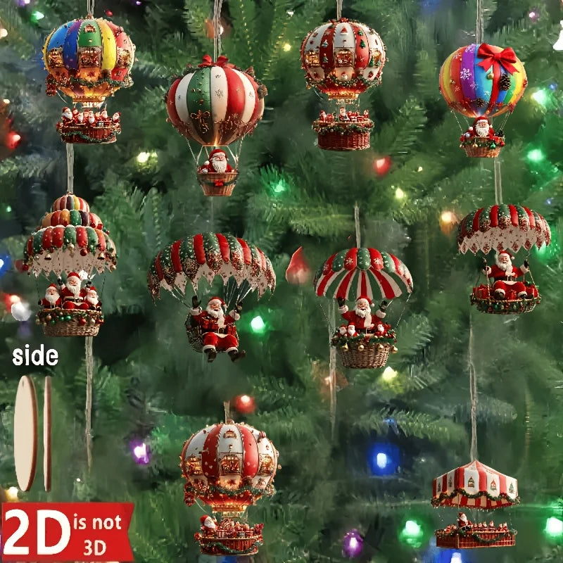 10pcs Wooden Santa Hot Air Balloon Christmas Tree