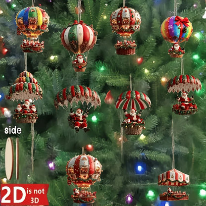 10pcs Wooden Santa Hot Air Balloon Christmas Tree