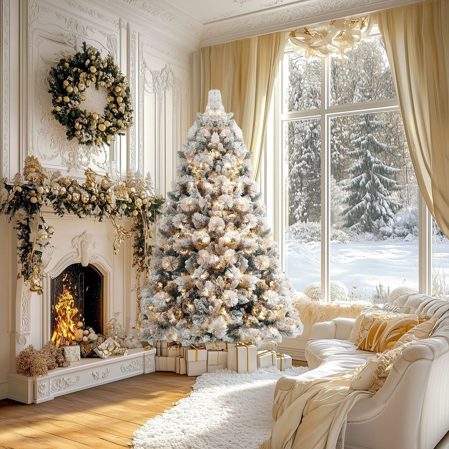 6.5ft Prelit Flocked Artificial Christmas Tree with 350 Lights