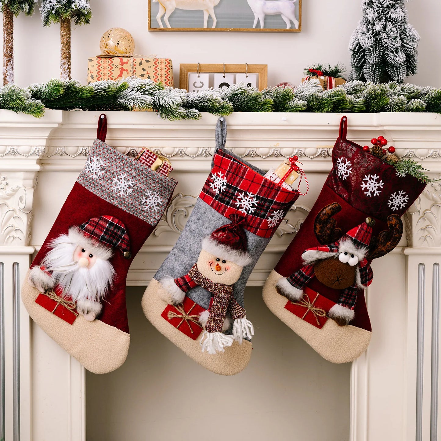 Santa Snowman Reindeer Christmas Stocking Ornament