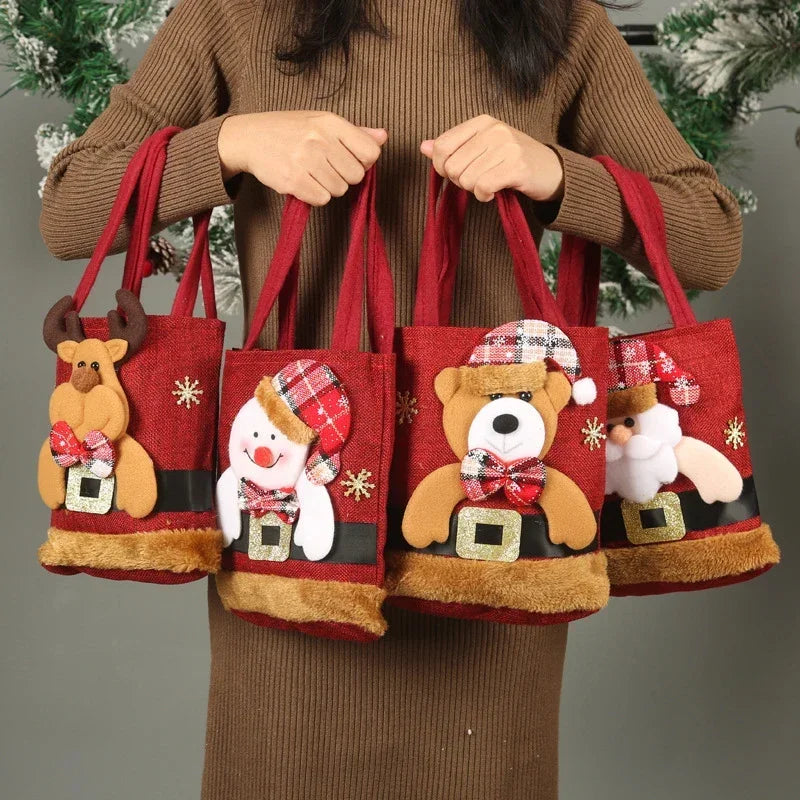 Santa Linen Christmas Gift Bags