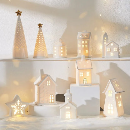 Ceramic Light Up Christmas Tree House Desktop