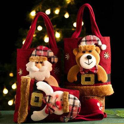 Santa Linen Christmas Gift Bags