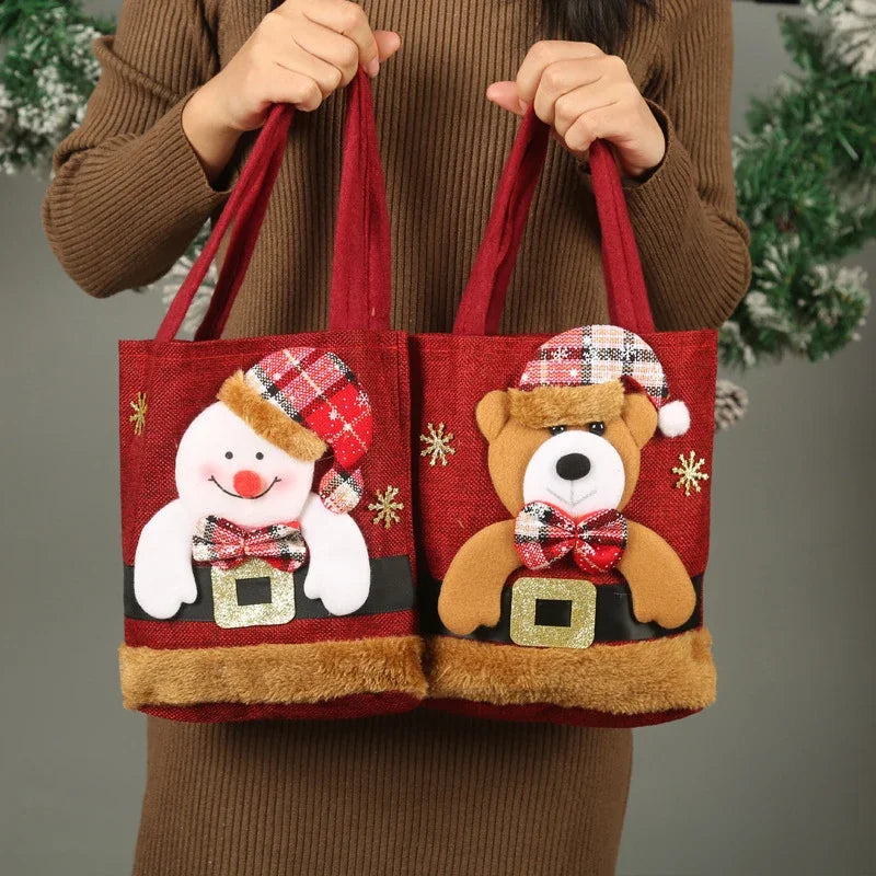 Santa Linen Christmas Gift Bags