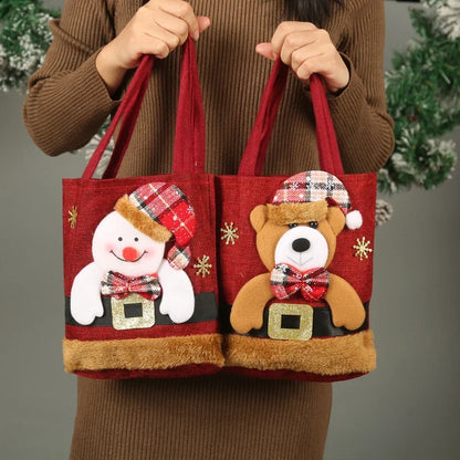Santa Linen Christmas Gift Bags