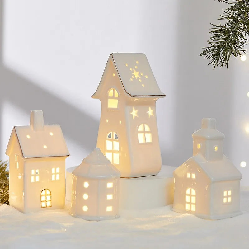 Ceramic Light Up Christmas Tree House Desktop