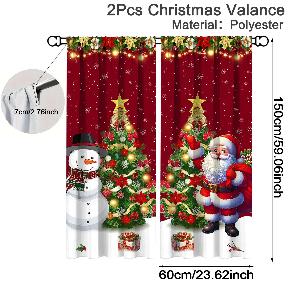 2pcs Merry Christmas Polyester Curtains Festive